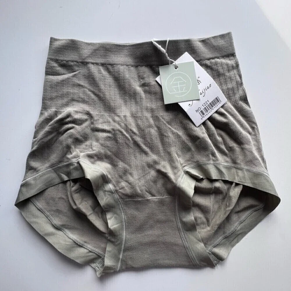 Tinbaijiao high 3 packs waist Plain panties green/olive one size.
